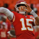 Chiefs QB Patrick Mahomes warms up ahead of kickoff vs. Bills