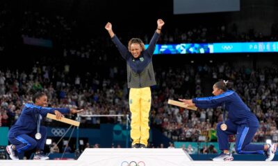 News Update: Simone biles And Teammates Jordan Chiles bowed down to Olympic gold medallist Rebeca Andrade after the floor final in Paris...